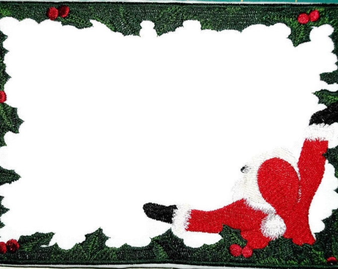 Santa & holly framed embroidered quilt label to customize with your personal message