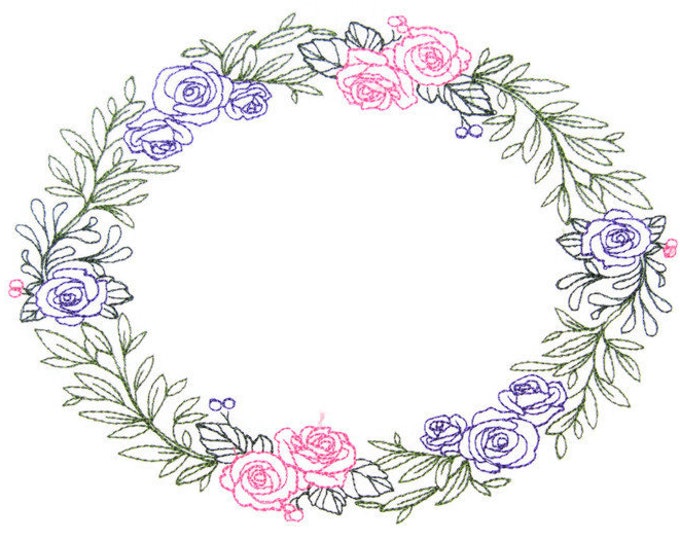 Rose Wreath embroidered quilt label to customize with your personal message