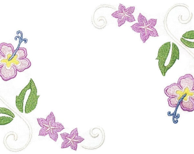 Hibiscus floral embroidered quilt label to customize with your personal message