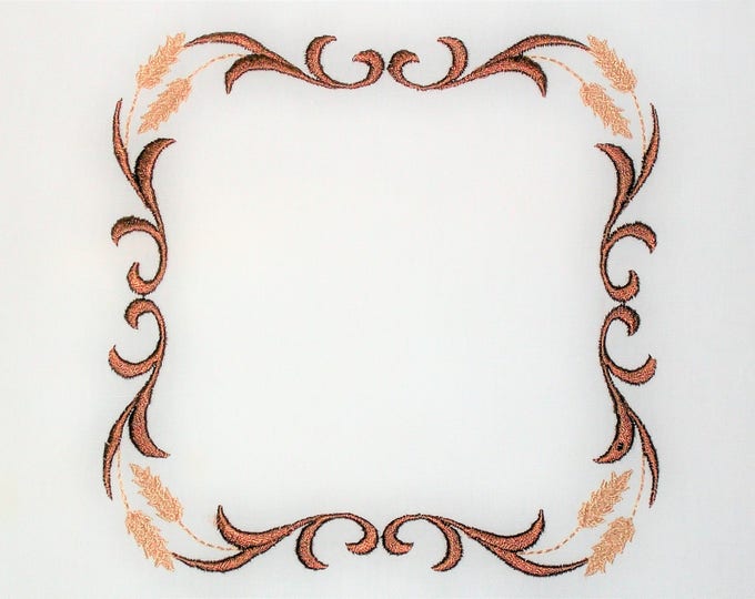 Wheat Filigree frame embroidered quilt label to customize with your personal message