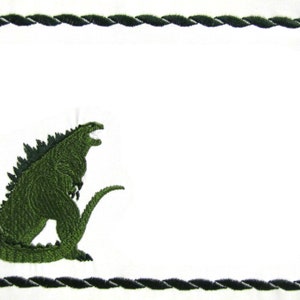 Godzilla embroidered quilt label to customize with your personal message image 1