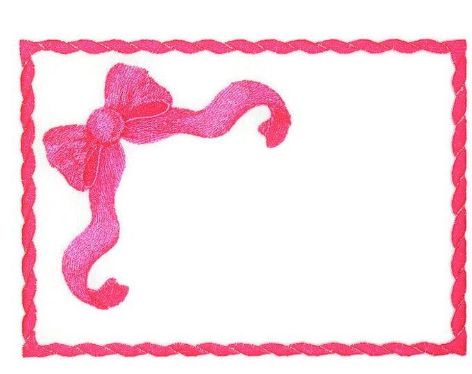 Pink Bow embroidered quilt label to customize with your personal message