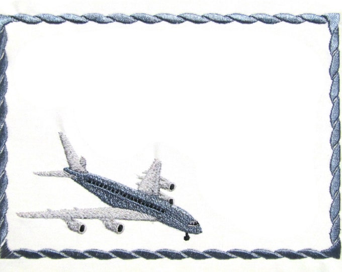 Airplane embroidered quilt label to customize with your personal message