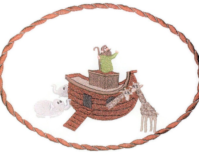 Noah's Ark embroidered quilt label to customize with your personal message