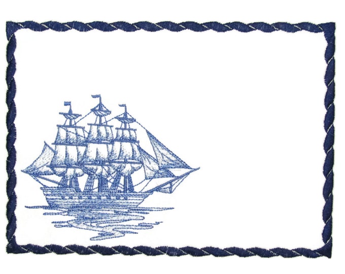 Sailing Ship embroidered quilt label to customize with your personal message