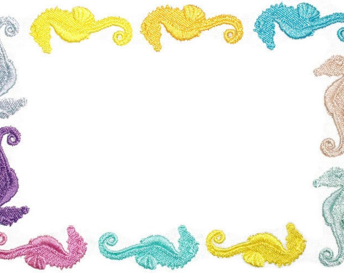 Pastel seahorses embroidered quilt label, to customize with your personal message