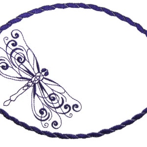 Dark Purple dragonfly embroidered quilt label to customize with your personal message