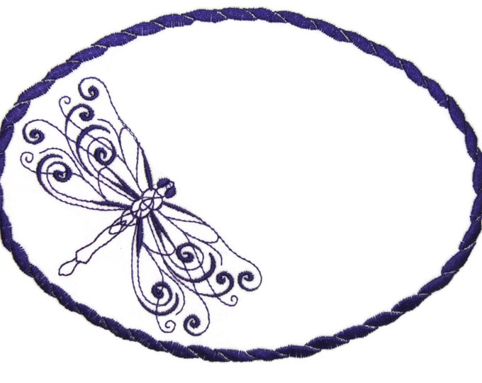 Dark Purple dragonfly embroidered quilt label to customize with your personal message