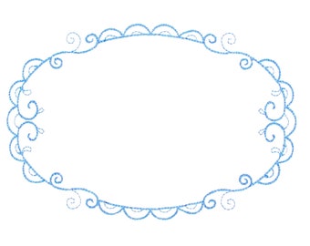 Blue Filigree oval embroidered quilt label to customize with your personal message