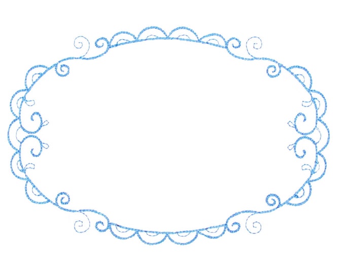 Blue Filigree oval embroidered quilt label to customize with your personal message