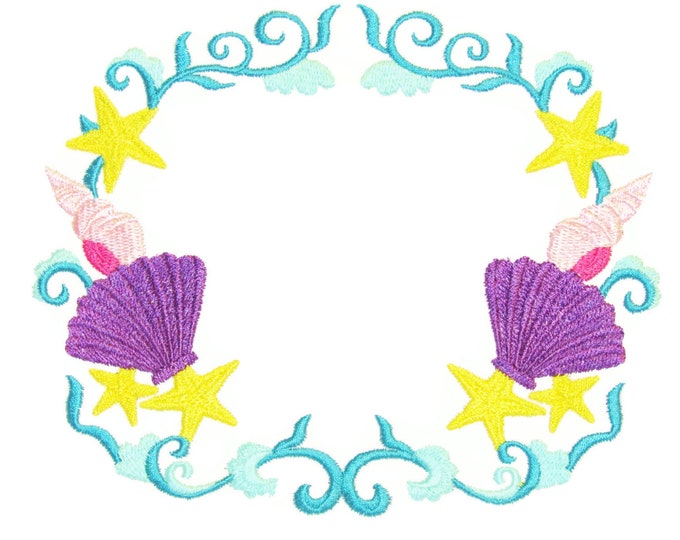 Seashell filigree embroidered quilt label to customize with your personal message