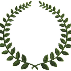 May include: A green laurel wreath with leaves arranged in a circle.