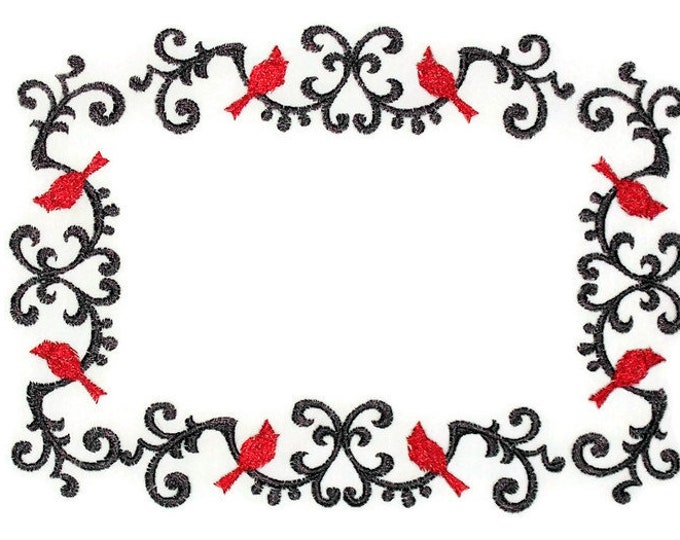 Cardinal wrought iron themed embroidered quilt label to personalize