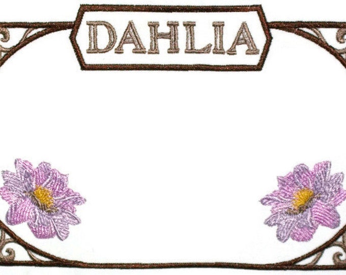 Dahlia floral embroidered quilt label, to customize with your personal message