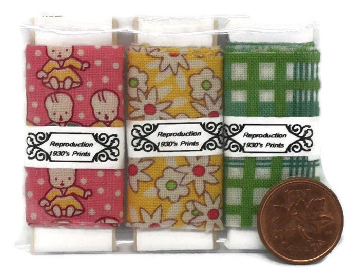 Dollhouse Miniature 3 pack of 1930's or 1800's Reproduction fabric bolts for your mini sewing room