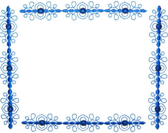 Blue Filigree scroll embroidered quilt label to customize with your personal message