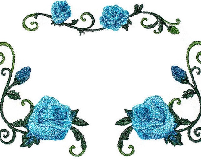 Blue Rose floral Embroidered Quilt Label to customize with your personal message