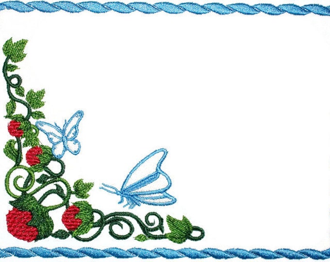 Butterfly & Raspberry embroidered quilt label to customize with your personal message