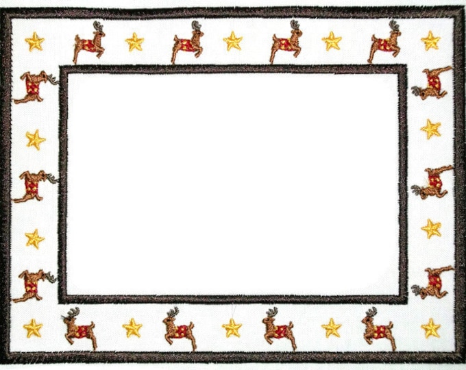 Reindeer and Stars Christmas embroidered quilt label, to customize with your personal message