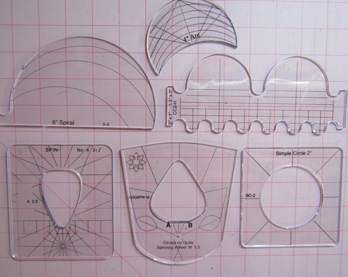 Set of 6 Templates for Free motion quilting on your home sewing machine