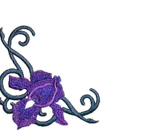 Dark Purple Iris embroidered quilt label to customize with your personal message