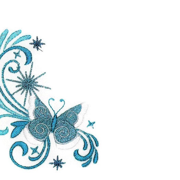 Stunning Blue butterfly motif, embroidered quilt label, personalize your message