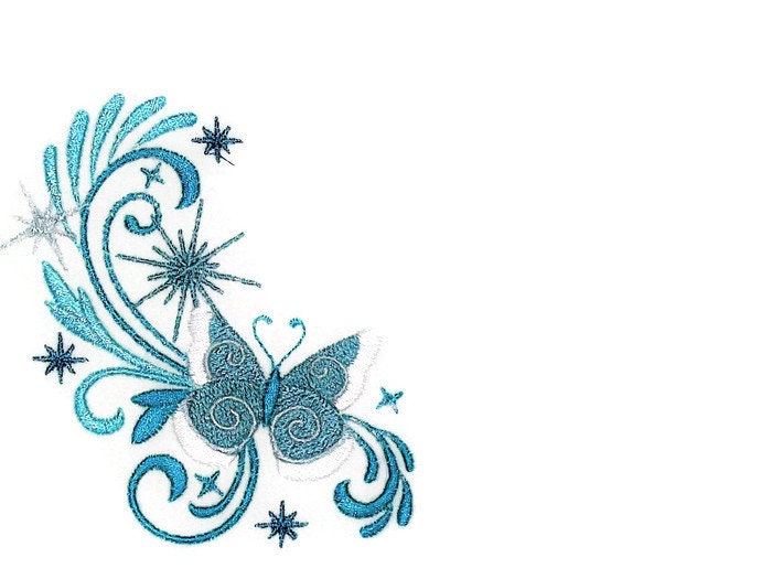 Stunning Blue butterfly motif, embroidered quilt label, personalize