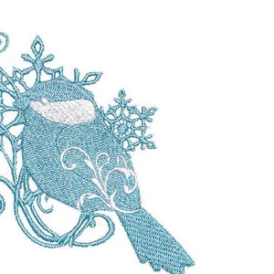 Chickadee scrollwork motif embroidered quilt label to customize with your personal message