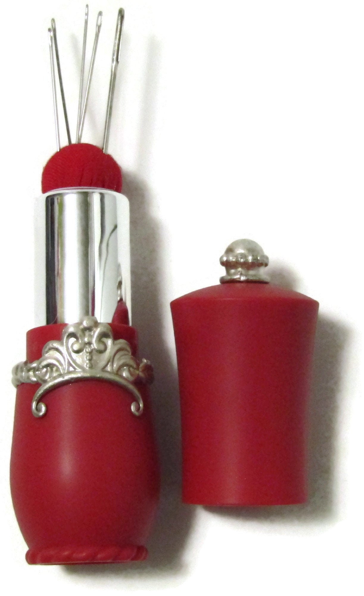 Pin Cushion in an ornate Lipstick Case