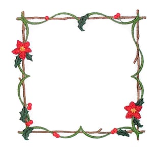 Poinsettia floral twig frame embroidered quilt label to customize with your personal message