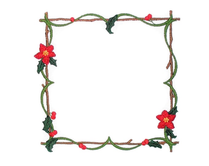 Poinsettia floral twig frame embroidered quilt label to customize with your personal message