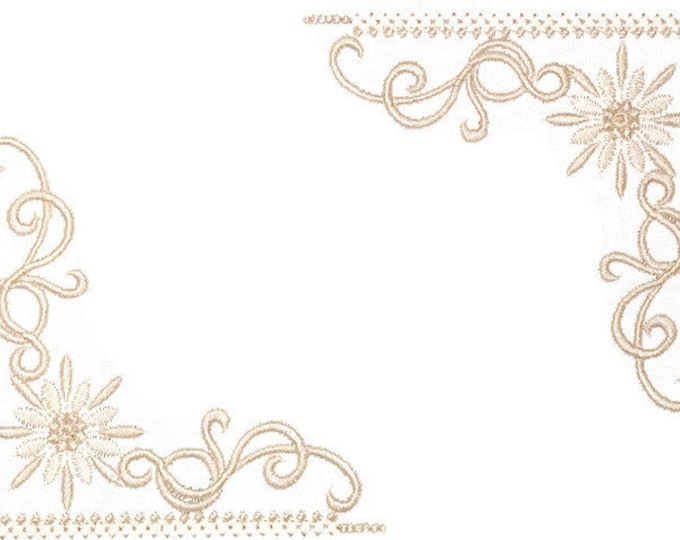 Beige floral scrollwork embroidered quilt label to customize with your personal message