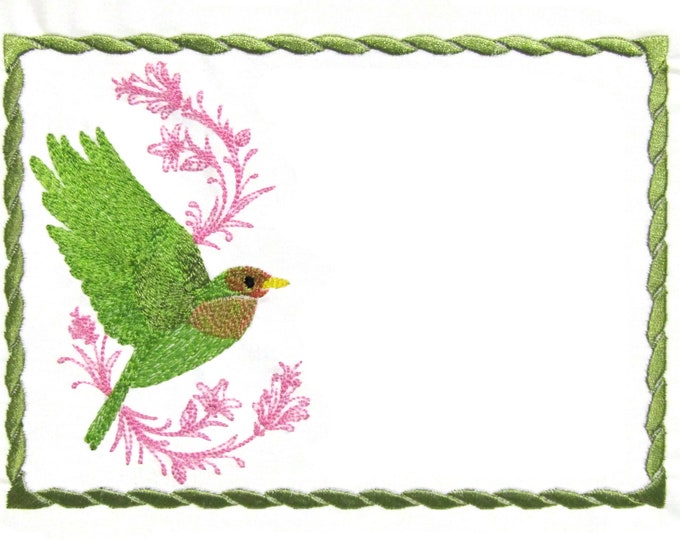 Lovebird Floral embroidered quilt label to customize with your personal message