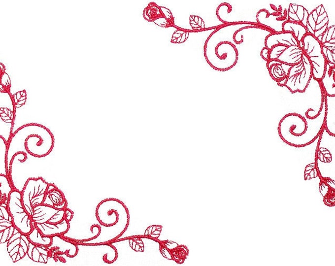 Redwork roses embroidered quilt label to customize with your personal message