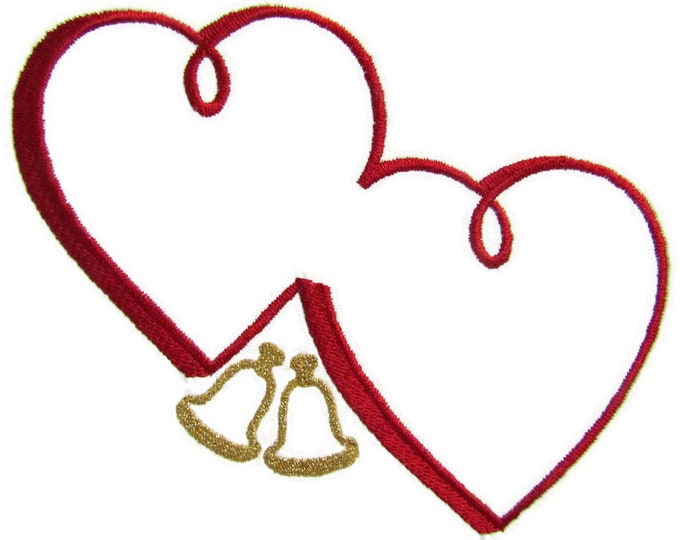 Hearts & bells embroidered quilt label to customize with your personal message