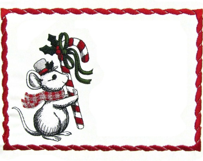 Christmas Mouse embroidered quilt label to customize with your personal message