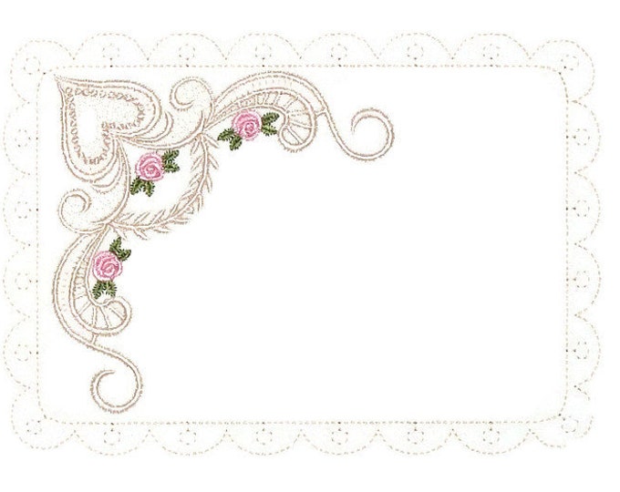 Roses and Lace embroidered quilt label for blocks or tops, to customize with your personal message