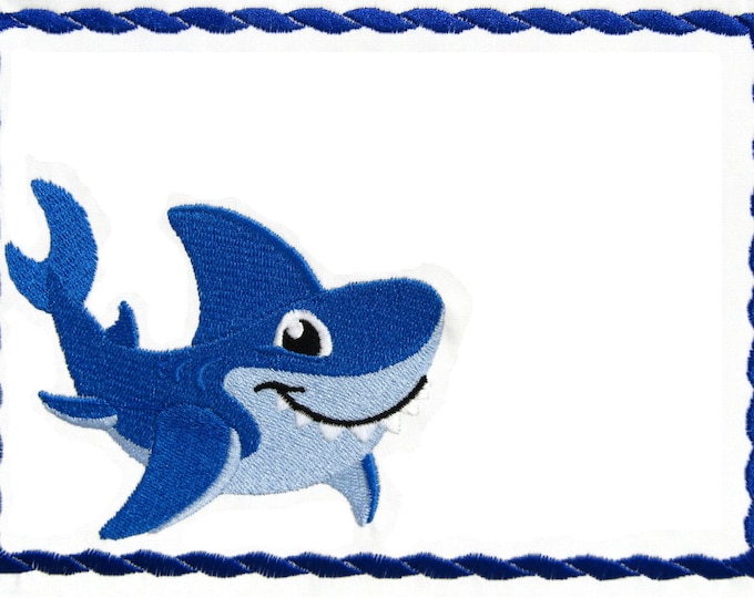 Shark embroidered quilt label to customize with your personal message