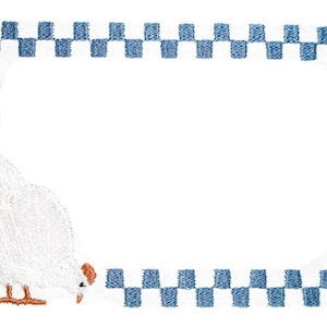 Farm hen checkered embroidered quilt label, to customize with your personal message