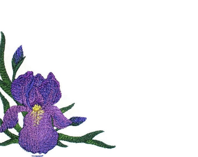 Purple Iris embroidered quilt label to customize with your personal message