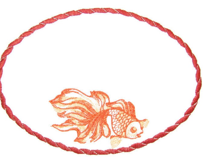 Goldfish embroidered quilt label to customize with your personal message