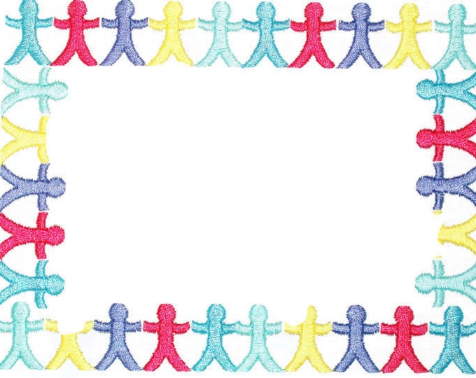 Colourful paper dolls embroidered quilt label to customize with your personal message