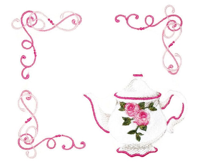 Rose Teapot embroidered quilt label to customize with your personal message