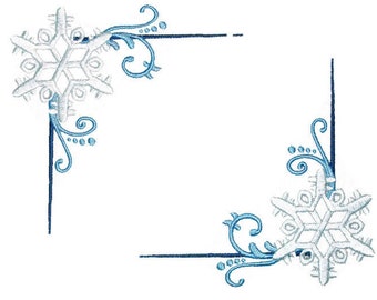 Blue snowflake swirls embroidered quilt label to customize with your personal message