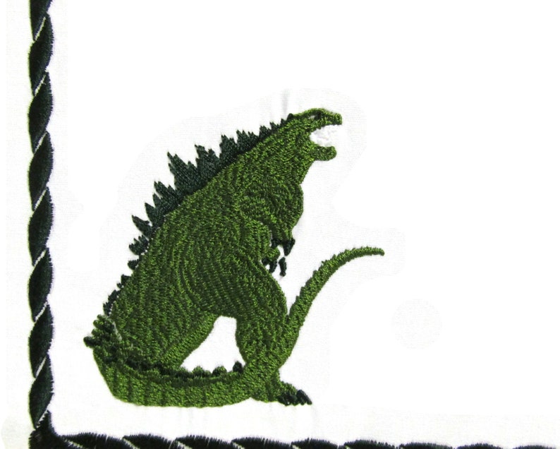 Godzilla embroidered quilt label to customize with your personal message image 2