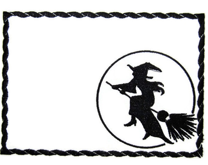 Flying Witch embroidered quilt label to customize with your personal message