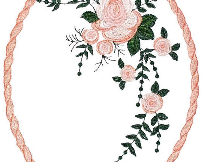 Rose floral spray in peach  Embroidered Quilt Label to customize with your personal message