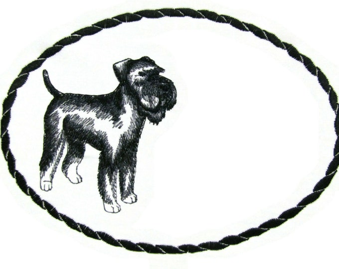 Schnauzer sketch embroidered quilt label to customize with your personal message