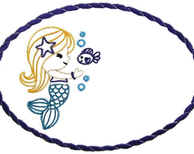 Mermaid Doodle Embroidered Quilt Label to customize with your personal message