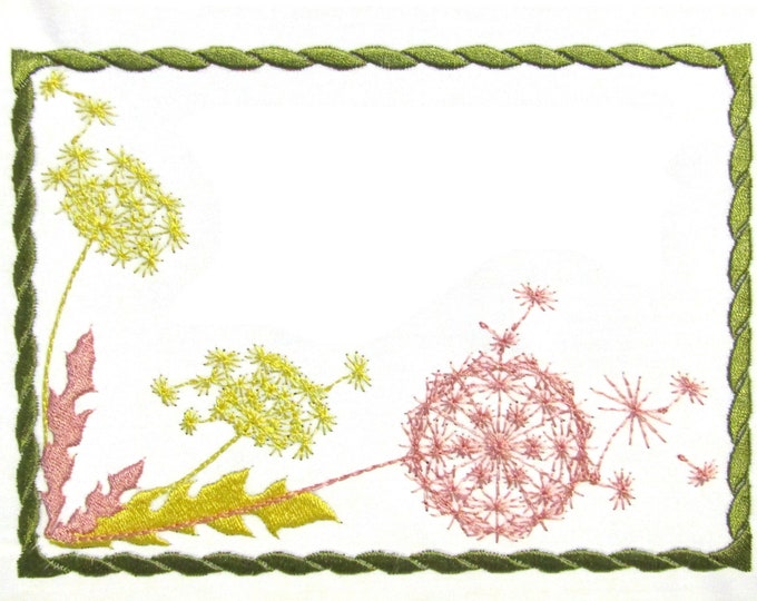 Dandelion embroidered quilt label to customize with your personal message